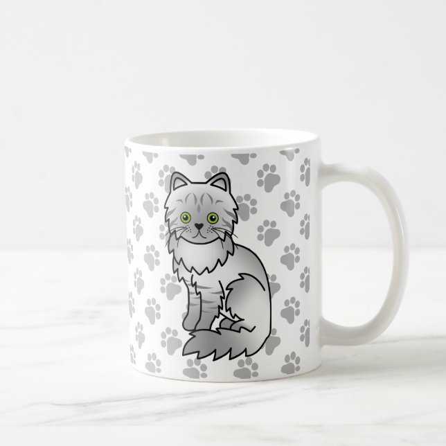 Caneca De Café Gato Persa Cartoon Cinza Chinchila Tabby Prata (Direita)
