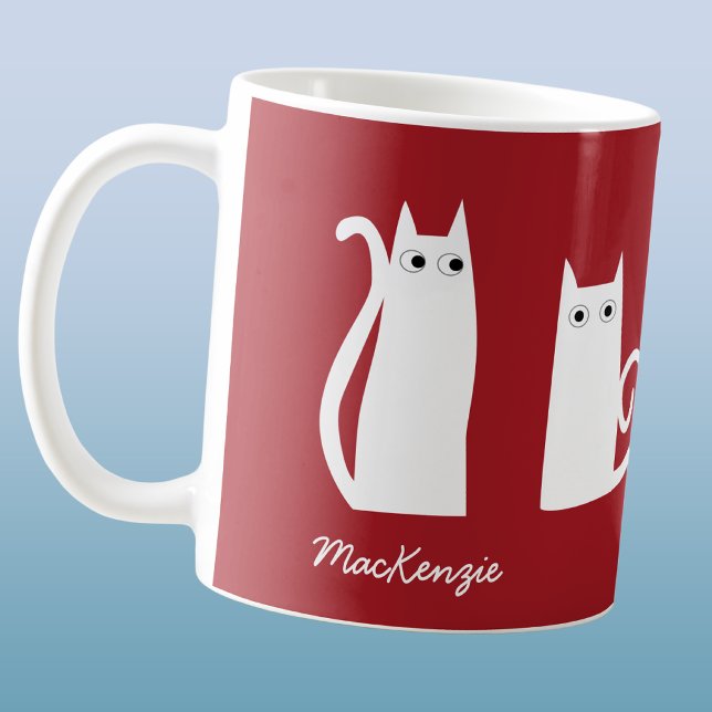 Caneca De Café Gato Personalizado Vermelho Branco (Criador carregado)