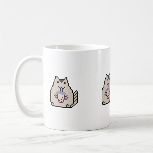 Caneca De Café “Gato Pixel Fofo com Chá de Bolha – Estilo Retro 8 (Esquerda)