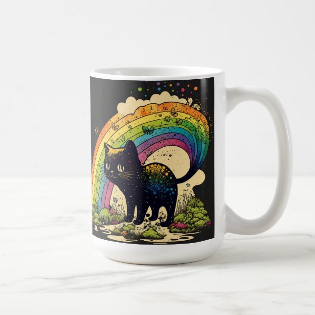 Caneca De Café Gato preto arco-íris, gbtq fofo (Direita)