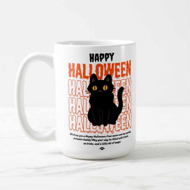 Caneca De Café Gato Preto Assustador de Halloween  (Esquerda)