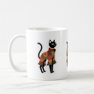 Caneca de Café Gato Preto Boho Remendado