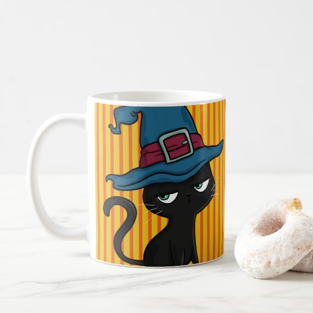 Caneca De Café Gato preto bonito (Com Donut)
