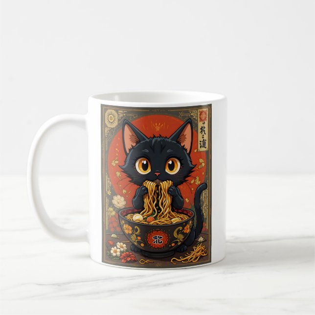 Caneca De Café Gato Preto Bonito com Noodles (Esquerda)