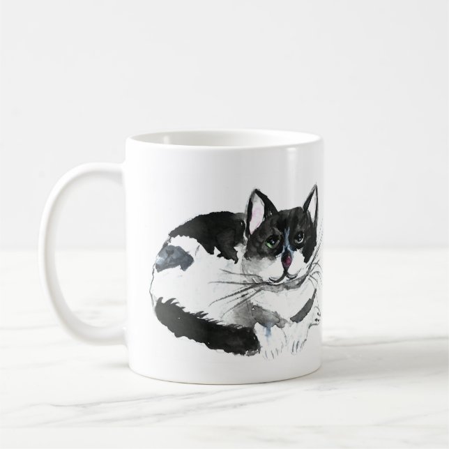Caneca De Café Gato preto Bonito gatinho aquarela (Esquerda)