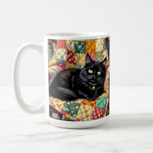 Caneca De Café Gato Preto Bonito na Cadeira Rochosa
