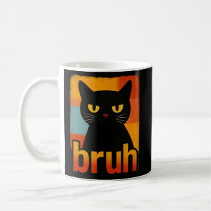 Caneca De Café Gato Preto Bruh Divertido Vintage Retro Meme