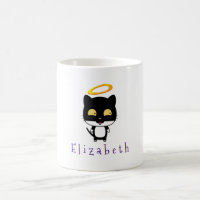 Gato Preto com Anjo Halo Bonito Ouro Personalizado
