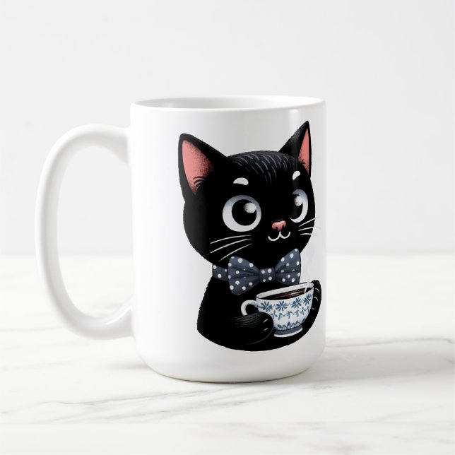 Caneca De Café Gato Preto Com Arco (Esquerda)