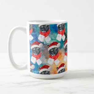 Caneca De Café Gato Preto com Cachecol Vermelho Natal Divertido