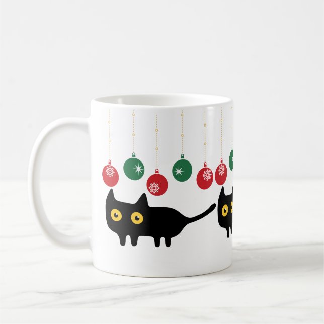 Caneca De Café Gato Preto com Enfeites de natal (Esquerda)