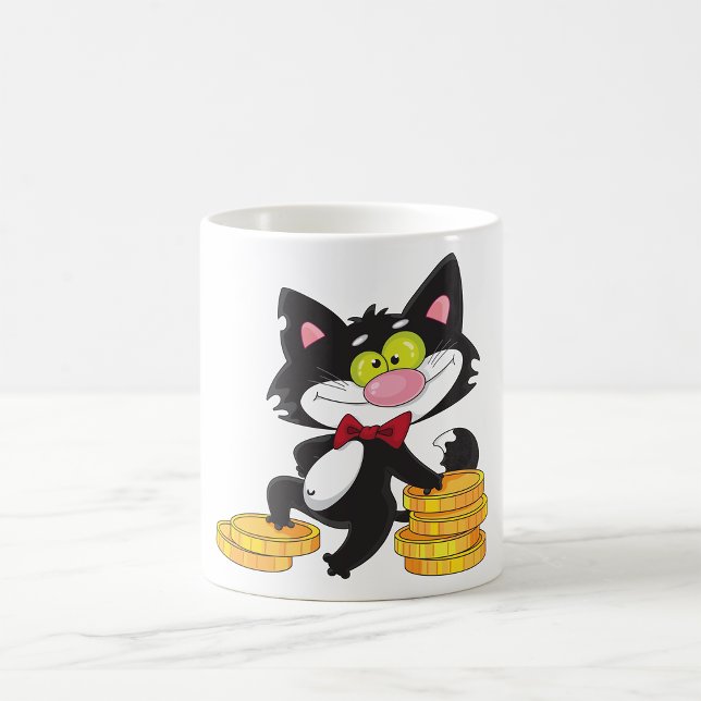 Caneca De Café Gato Preto Com Moedas Personagem De Dinheiro Fofo (Criador carregado)