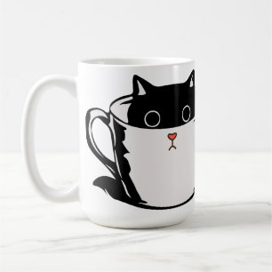 Caneca De Café Gato preto com nariz vermelho escondido em um copo