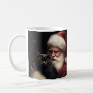 Caneca De Café Gato Preto Com Natal Festivo do Papai Noel 