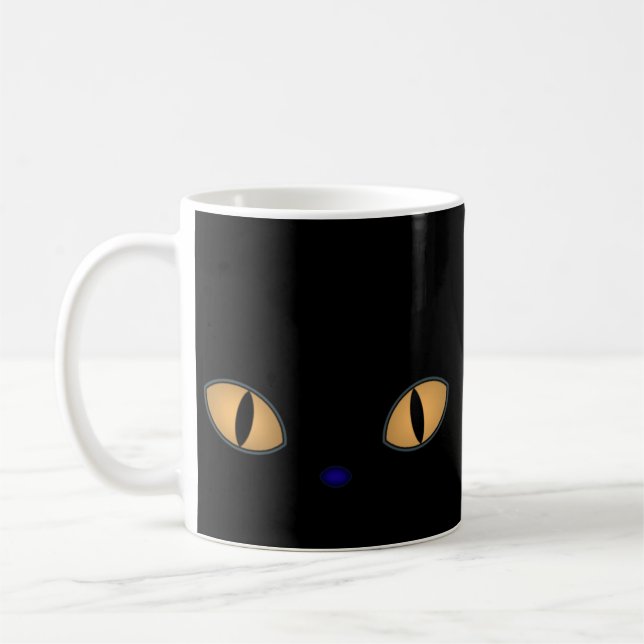 Caneca De Café Gato Preto Com Olhos Laranja Grandes (Esquerda)