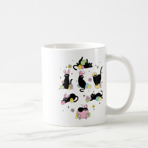 Caneca De Café Gato Preto Com Ovos de Coelho Dia Feliz de Páscoa 
