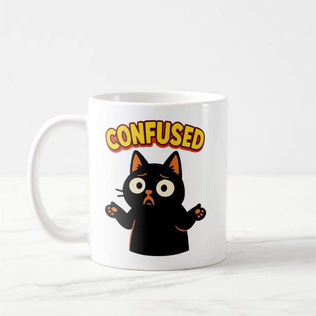 Caneca De Café Gato Preto Confuso (Esquerda)