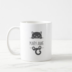Caneca De Café Gato Preto Cujo Pico atrás do Nome Personalizado