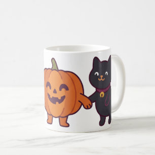 Caneca De Café Gato Preto de Fantasma Fofo & Abóbora de Halloween