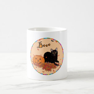 Caneca De Café Gato Preto de Pelo Curto no Halloween