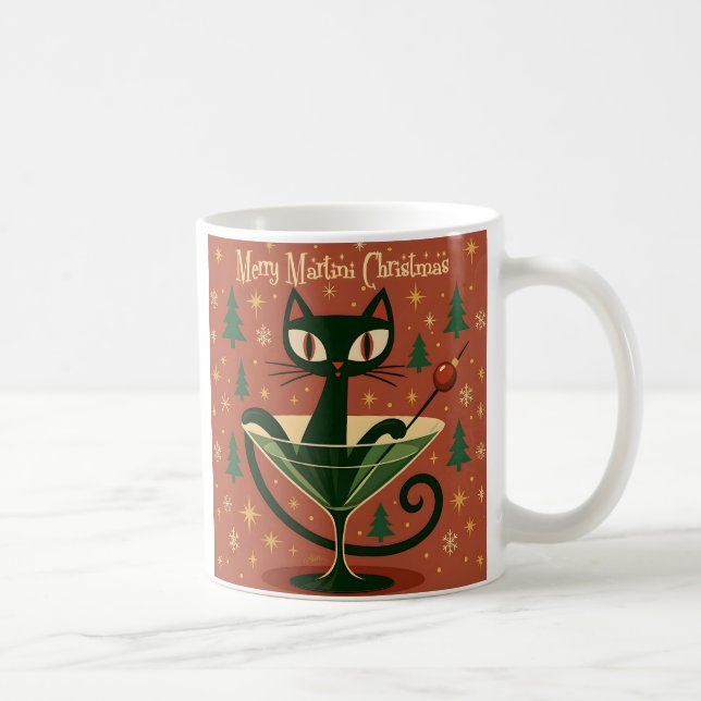 Caneca De Café Gato Preto do Meio do Século Feliz Martini Natal (Direita)