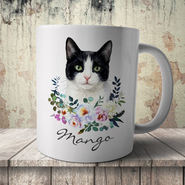 Caneca De Café Gato preto e branco aquarela (Criador carregado)