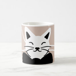 Caneca De Café Gato preto e branco fofo com linha abstrata