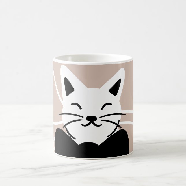 Caneca De Café Gato preto e branco fofo com linha abstrata (Centro)