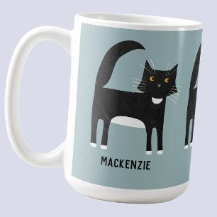 Caneca De Café Gato Preto e Branco Personalizado