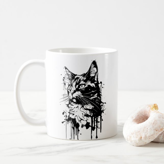 Caneca De Café Gato preto e branco Splash  (Com Donut)