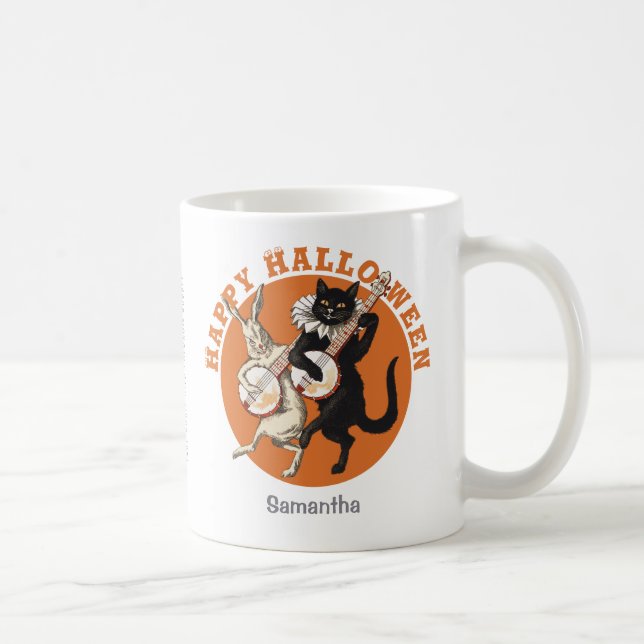 Caneca De Café Gato preto e coelho roxos CC1053 Halloween (Direita)