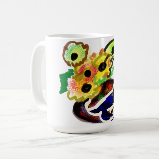 Caneca De Café Gato Preto e Girassóis  (Frente Esquerda)