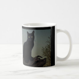 Caneca De Café Gato Preto em Árvore em Frente a Lua Completa