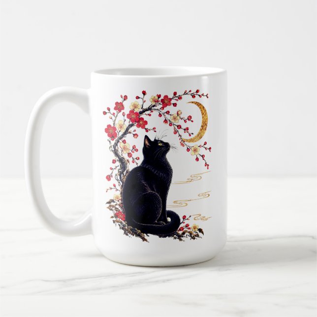 Caneca De Café Gato Preto em um Jardim Japonês da Lua (Esquerda)