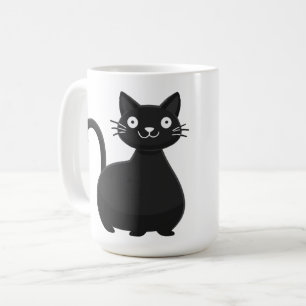 Caneca De Café Gato Preto Engraçado Olhos Grandes Ilustração de G