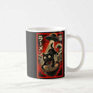 Caneca De Café Gato Preto Engraçado Ramen Alien Ufo Abdução Japon