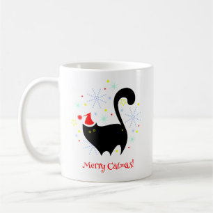 Caneca De Café Gato Preto Festivo de Santa Feliz Catmas