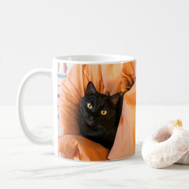 Caneca De Café Gato Preto Fofo (Com Donut)