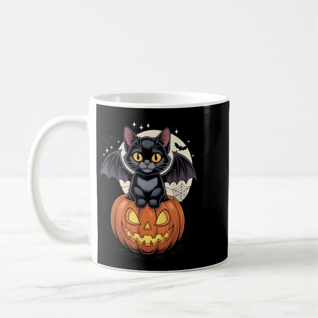 Caneca De Café Gato Preto Fofo Com Asas de Morcego Jack O Lantern (Esquerda)