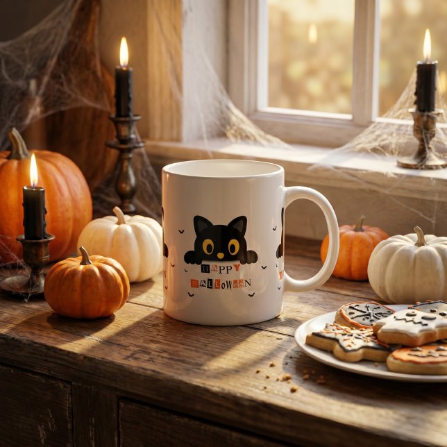 Caneca De Café Gato Preto Fofo de Halloween (Criador carregado)
