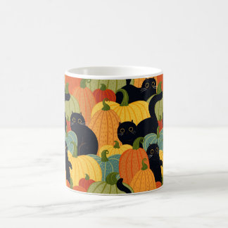 Caneca De Café Gato Preto Fofo e Abóbora Halloween Sem Costura 