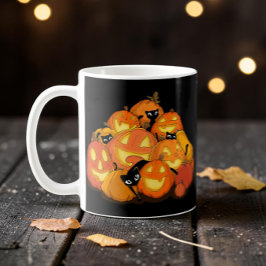 Caneca De Café Gato Preto Fofo e Assustador no Halloween com Abób