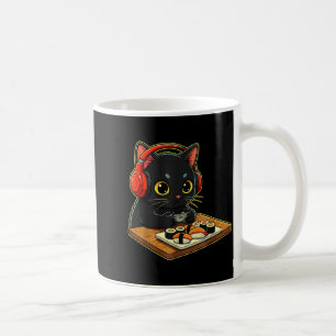 Caneca De Café Gato Preto Fofo Kawaii Sushi Divertido Japonês Ret