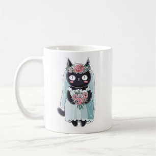 Caneca De Café Gato Preto Fofo Kawaii Usando Véu