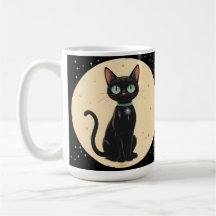 Gato Preto Futurista Atômico Lua