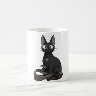 Caneca De Café Gato Preto Inteligente com Óculos & Cinto Infinito