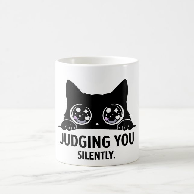 Caneca De Café Gato Preto Julgando Você Silenciosamente | Present (Centro)