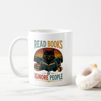 Caneca de Café Gato Preto Leia Livros e Ignore as