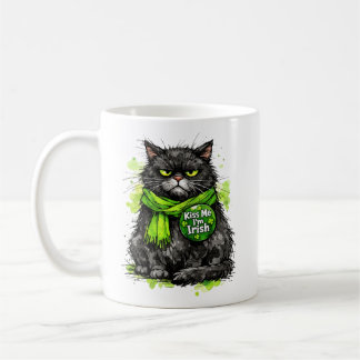 Caneca De Café Gato Preto Mal-Humorado Me Beije Sou Irlandês Engr