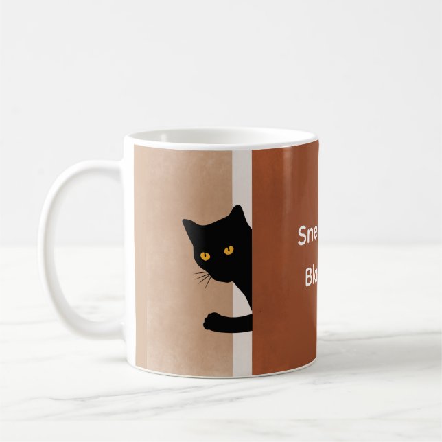 Caneca De Café Gato Preto Mínimo Castanho Espirralho Branco Perso (Esquerda)
